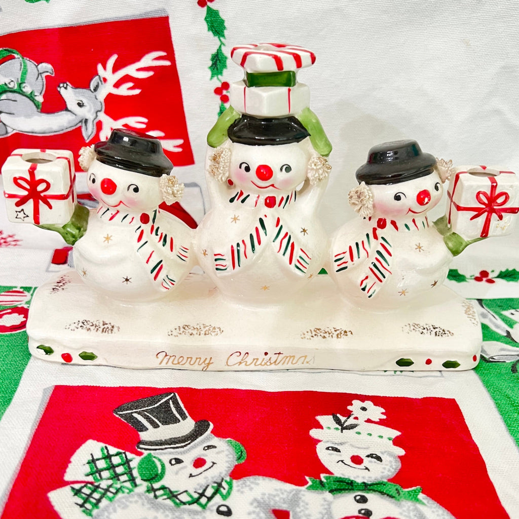 Vintage Holt Howard Christmas Snowman Candelabra Trio Mid-Century Modern Japan