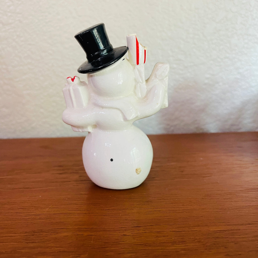 Vintage Christmas NOEL Snowman with Ski Googles Candle Holders