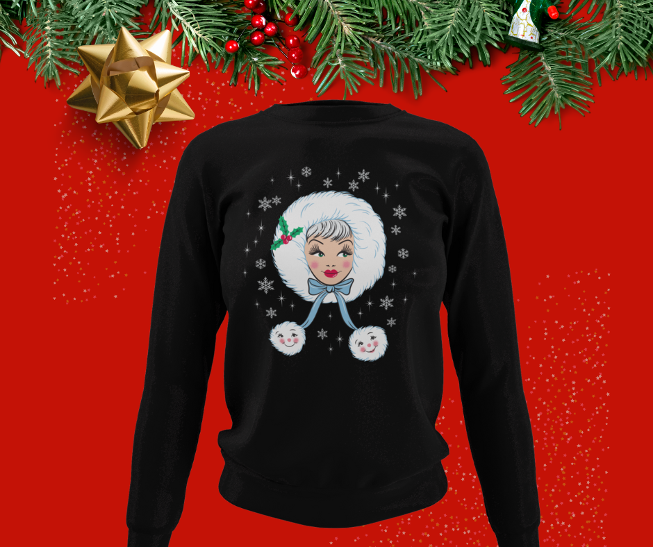 Peppermint Doll Holiday Kitschmas Coal Black Sweatshirt
