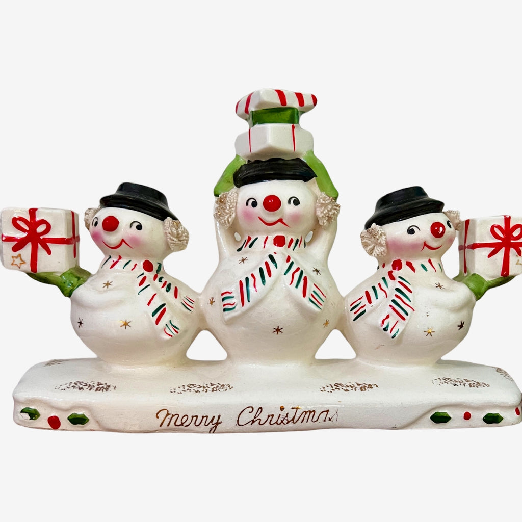 Vintage Holt Howard Christmas Snowman Candelabra Trio Mid-Century Modern Japan