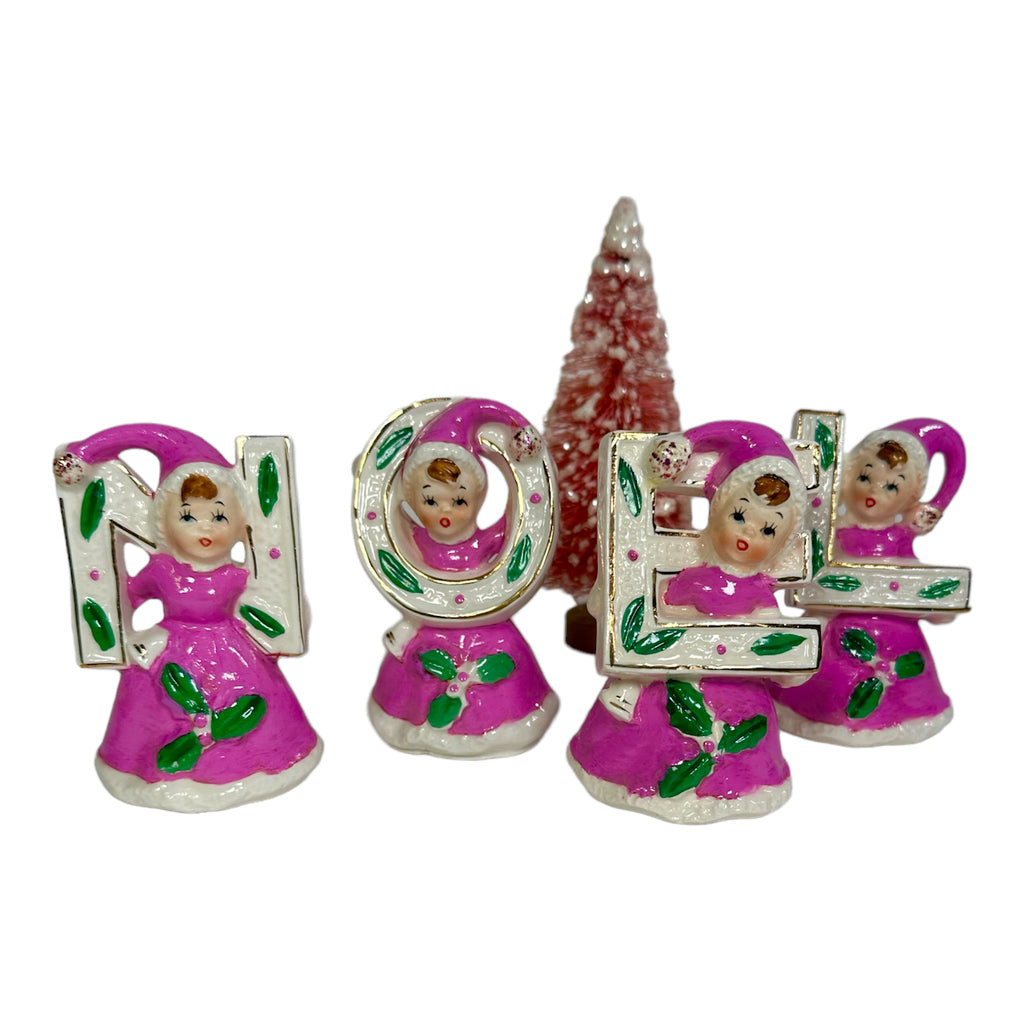 Vintage Christmas NOEL Pink Holly Girls JAPAN 1950s Mid-Century Upcycled Pastel Christmas Kitsch