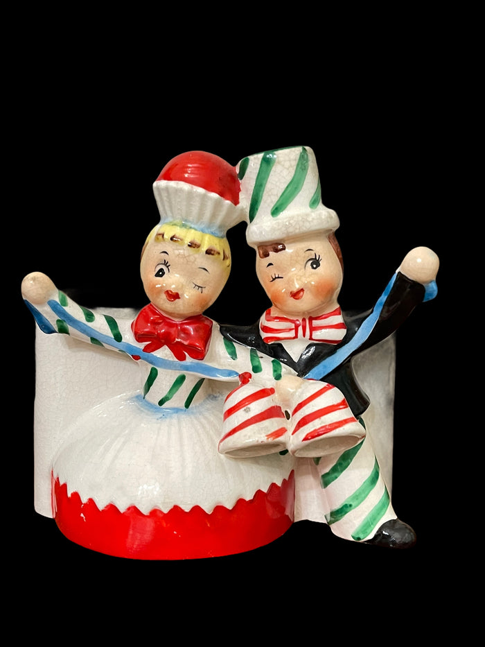Vintage Relpo Cupcake Candy Lady and Man Couple Planter 1950s