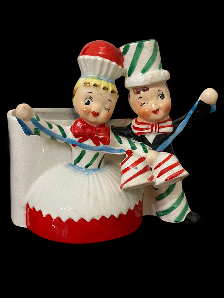 Vintage Relpo Cupcake Candy Lady and Man Couple Planter 1950s
