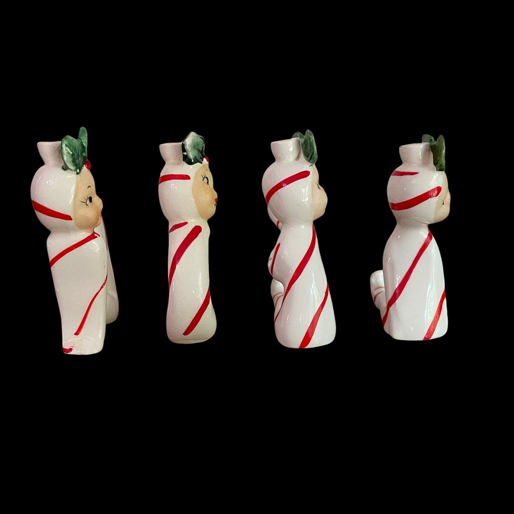 Vintage Commodore NOEL Christmas Pixies Elves Candle Holders Candy Cane Stripe Japan Active