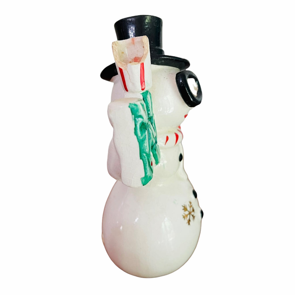 Vintage Christmas NOEL Snowman with Ski Googles Candle Holders