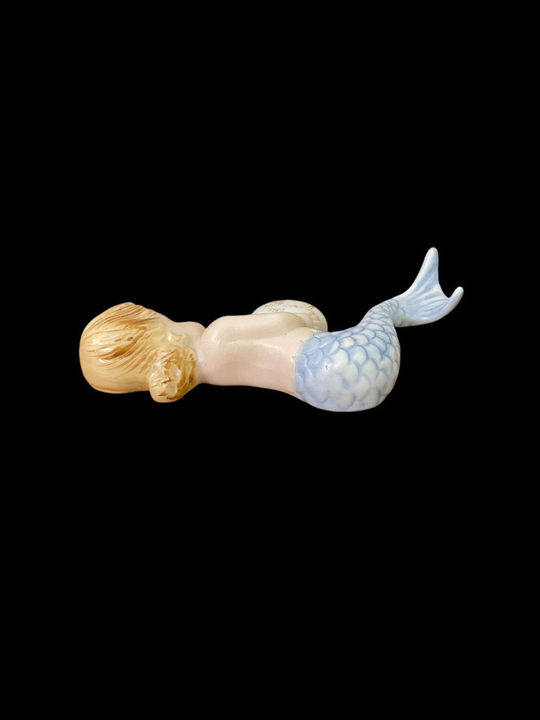 Vintage Norcrest Mermaid Wall Plaque P-895 Blue Tailfin with Bubble Blonde Hair Mid-Century Modern