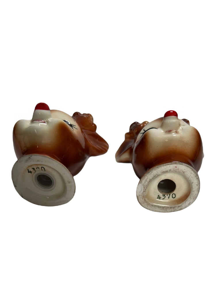 Vintage Lefton Rudolph the Red Nosed Reindeer Christmas Salt and Pepper Shakers Figurines 1950s Japan