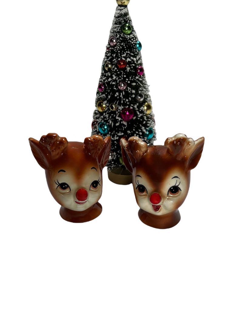 Vintage Lefton Rudolph the Red Nosed Reindeer Christmas Salt and Pepper Shakers Figurines 1950s Japan