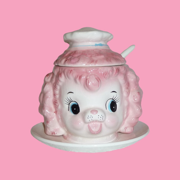 Lefton Pink Poodle Chef Jam Jar Sugar Jar
