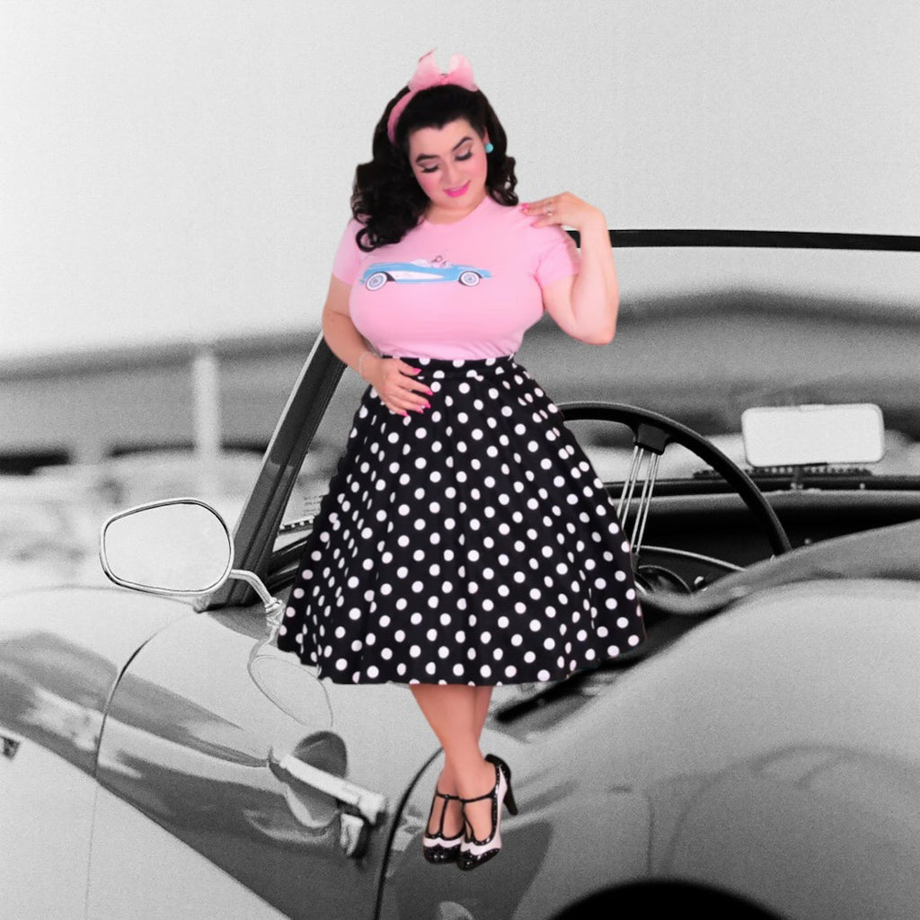 1950s Corvette Car Ladies Pink T-Shirt Vintage-Style Automotive Tee Mid-Century