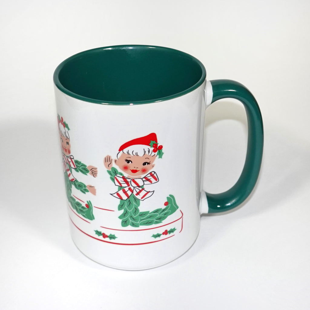 Vintage Christmas Noel Pixie Candy Cane Kids Mug