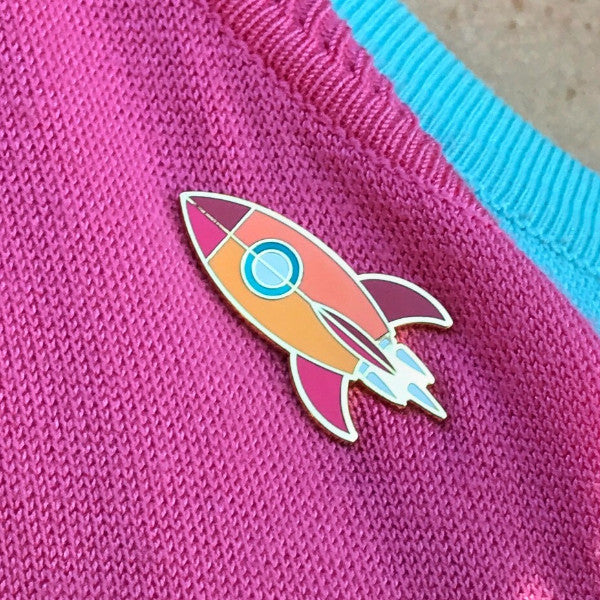 Retro Atomic Rocket Ship Enamel Lapel Pin - Vintage Space Age Inspired Accessory - Unique Galactic Fashion - Unisex Pin