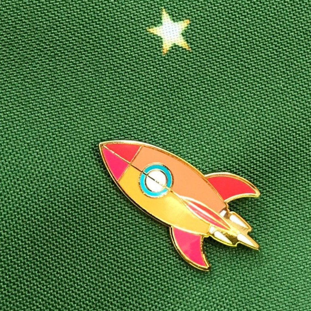 Retro Atomic Rocket Ship Enamel Lapel Pin - Vintage Space Age Inspired Accessory - Unique Galactic Fashion - Unisex Pin