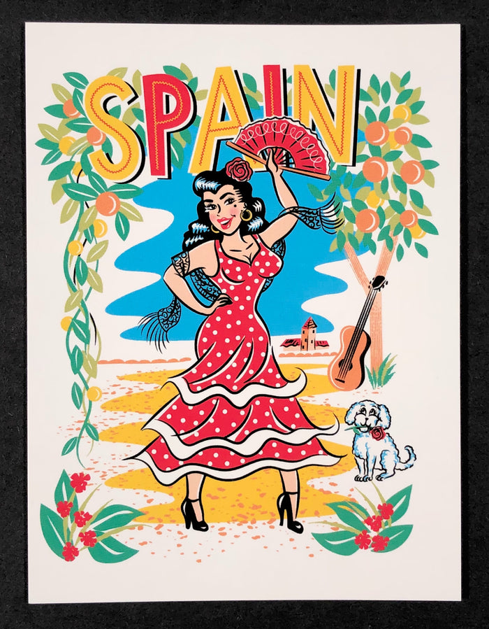 Olé Spain Flamenco Dancer Girl Vintage Postcard