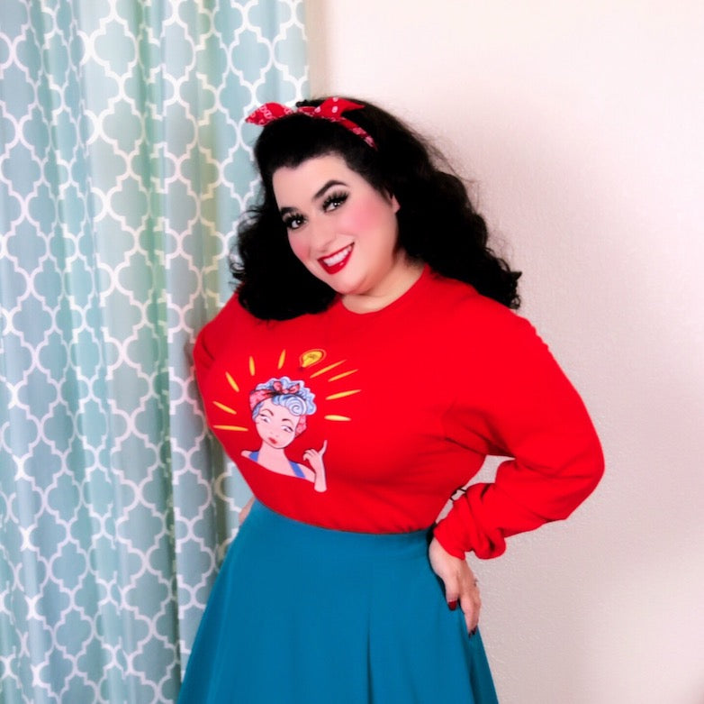 Cherry Red Light Bulb Moment Pinup Girl Boyfriend Sweatshirt