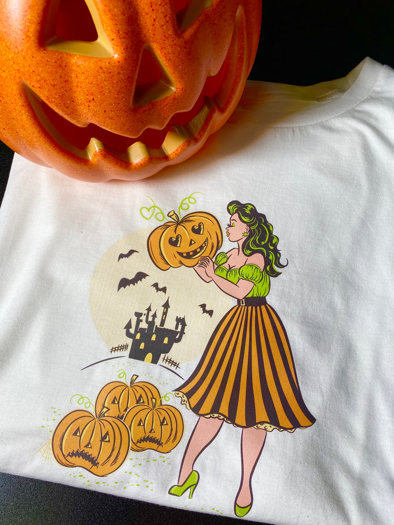 Halloween Pinup Pumpkin Haunted House Bats Spooky