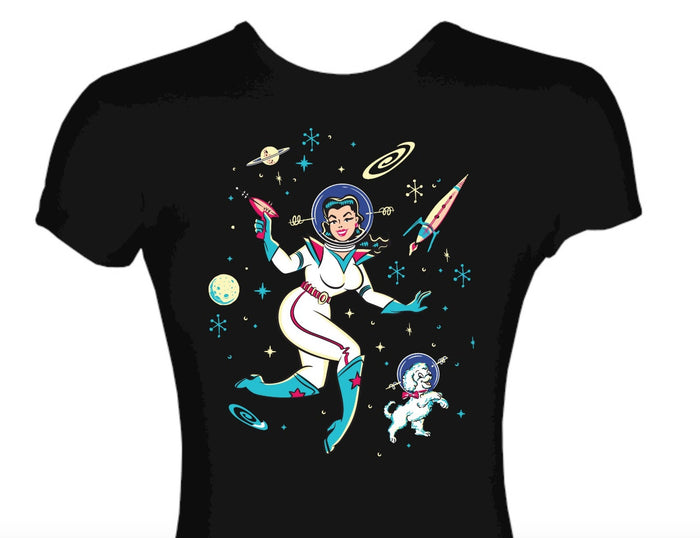Vintage Space Astronaut Girl Atomic Space-Age T-Shirt Mid-Century