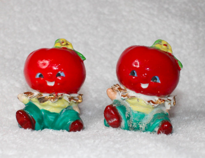 Vintage Anthropomorphic Tomato Red Salt Pepper Shakers Veggie Heads Retro