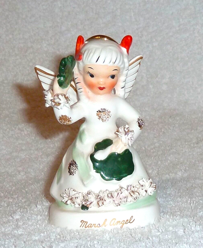 Details about  Vintage Napco Birthday Angel March St. Patrick Day Shamrock 1950s Figurine