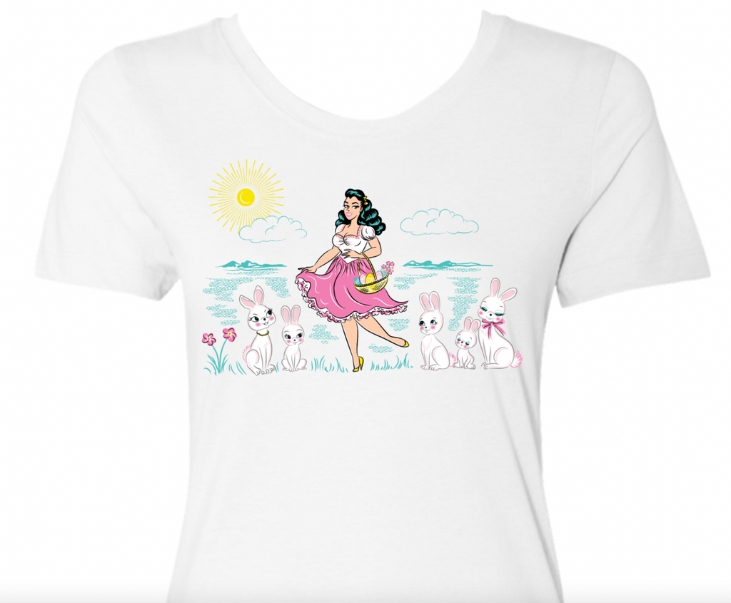 Easter Bunny Rabbits Pinup Girl T-Shirt