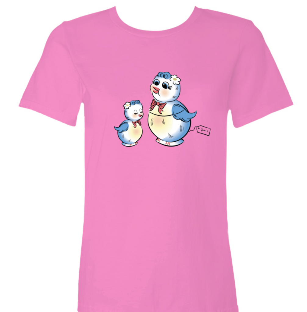 Vintage Lefton Bluebird Pink T-Shirt Norcrest Bluebirds Topline Imports Blue Bird Kitschy Cute