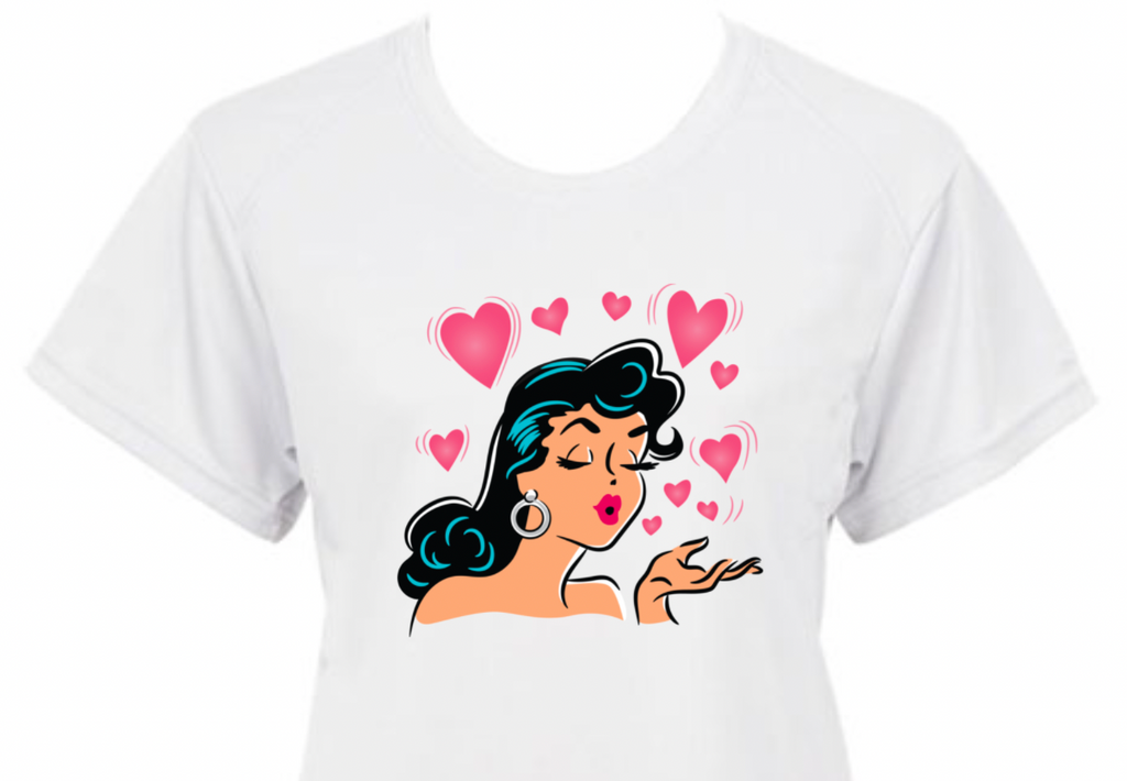 Pinup Vixen Blowing Kisses White-Shirt