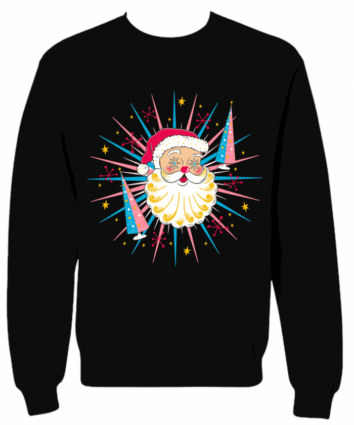 Holt-Howard Starry Eyed Santa Black Unisex Sweatshirt