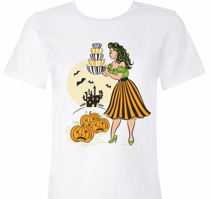 Haunted Honey Catherineholm Mid-Century Halloween Stack Ladies T-Shirt