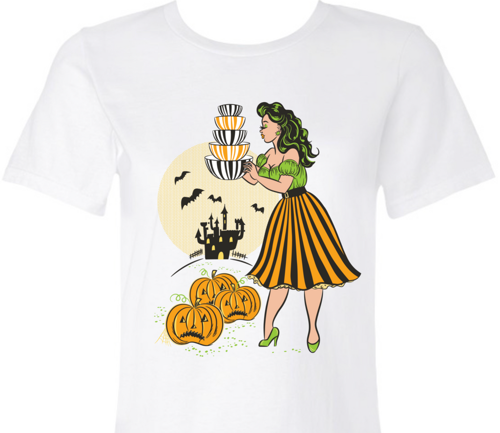 Haunted Honey Catherineholm Mid-Century Halloween Stack Ladies T-Shirt