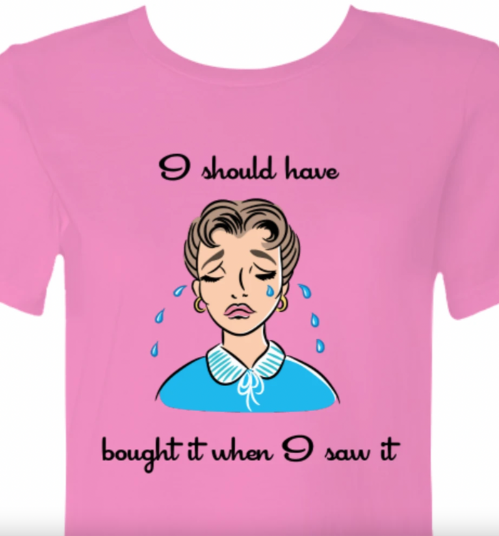 Pink Sad Crying Pinup Girl Shopping Ladies T-Shirt