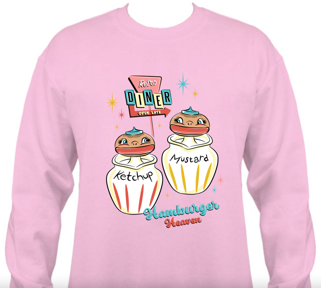 Hamburger Heaven Retro Diner Rockabilly 1950s Pinup Candy Pink Sweatshirt