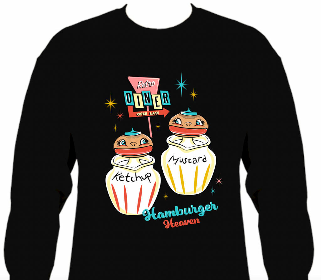 Retro Diner Hamburger Heaven Black Sweatshirt