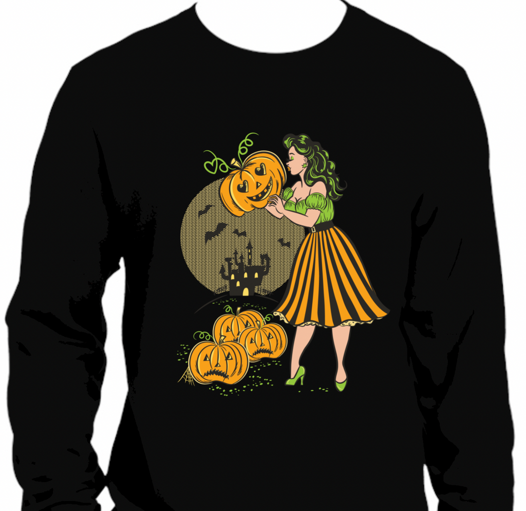 Pumpkin Princess Ladies Pinup Halloween Black Sweatshirt
