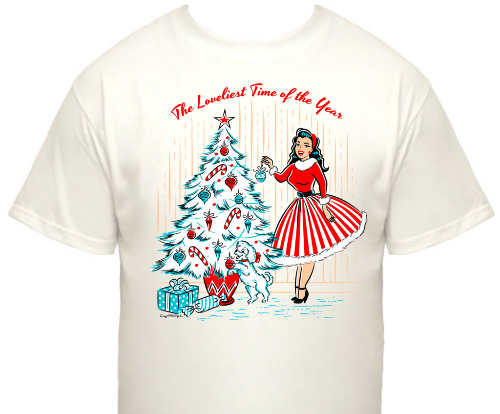 KIDS Classic Retro Holiday Christmas Girl Decorating the Tree T-Shirt