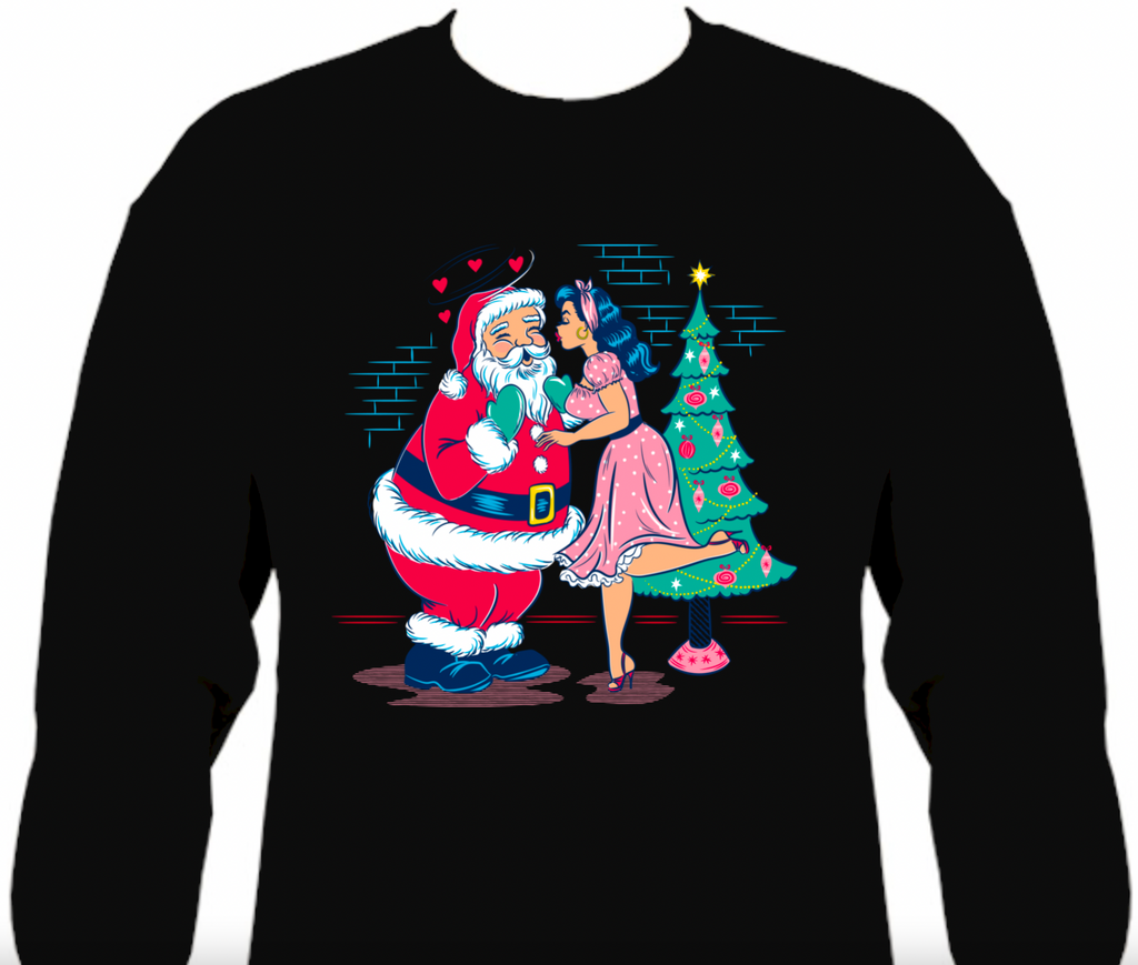 A Kiss for Santa Claus Christmas Pinup Rockabilly Unisex Sweatshirt