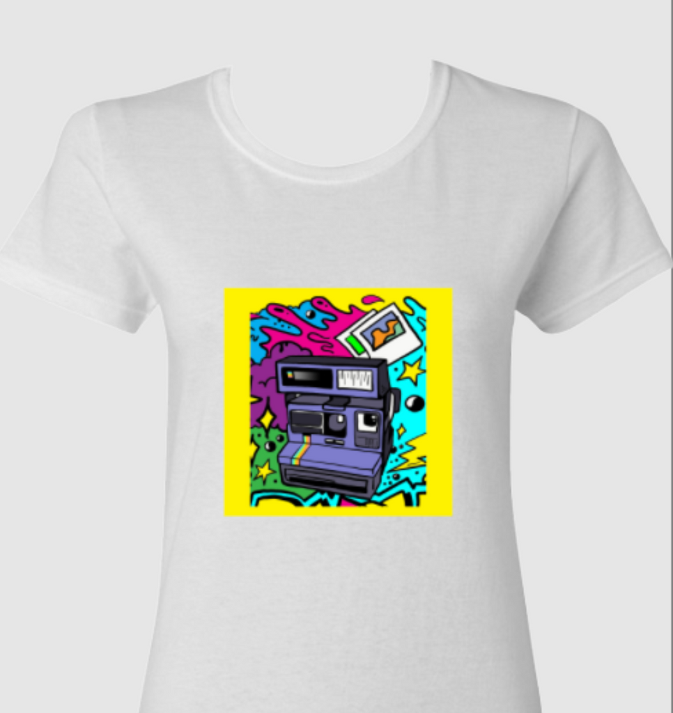 1980s Retro Flashback Polaroid Instant Camera Photography Ladies White T-Shirt