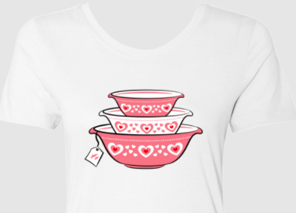 Vintage Valentine Pink Pyrex Mid-Century Modern Inspired Retro Ladies White T-Shirt