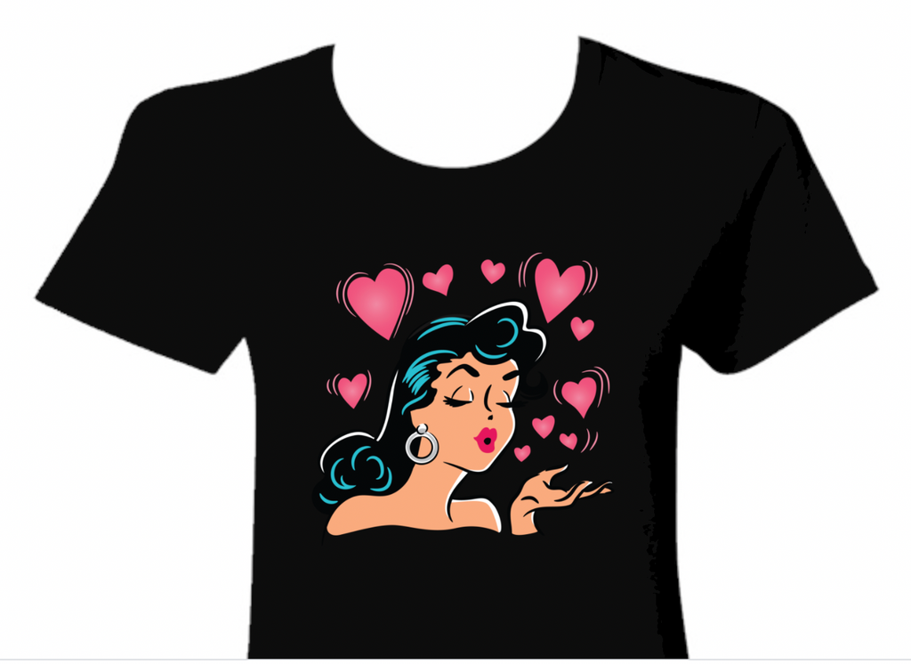 Pinup Vixen Blowing Kisses Black T-Shirt