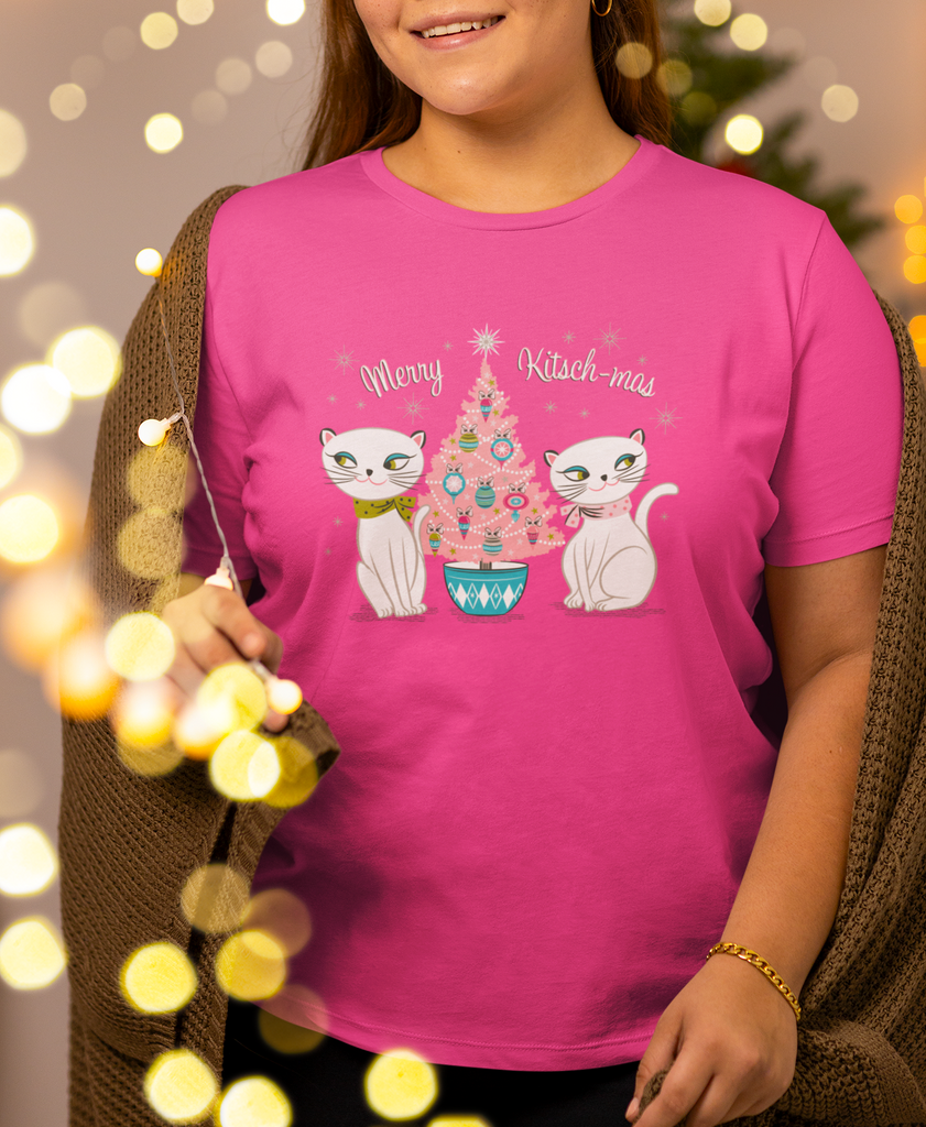 Vintage Holt Howard Cozy Kittens Merry Kitschmas Ladies Pink T-Shirt