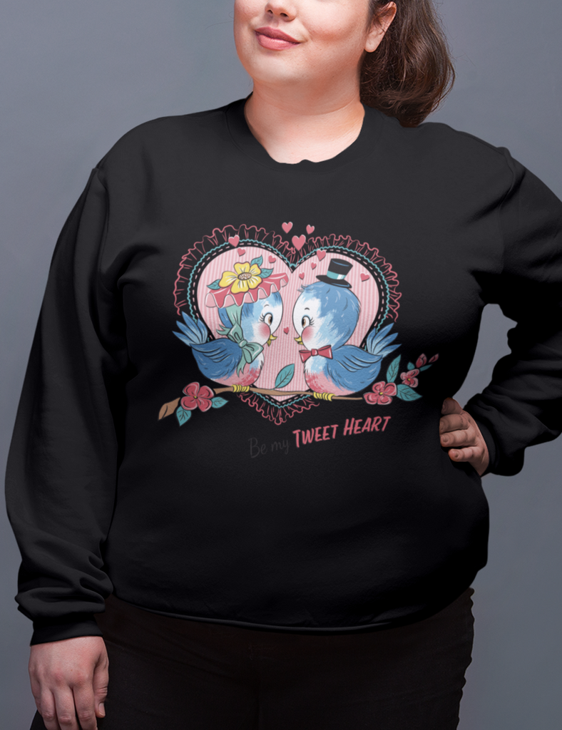 Vintage Bluebird Valentine Black Crewneck Sweatshirt