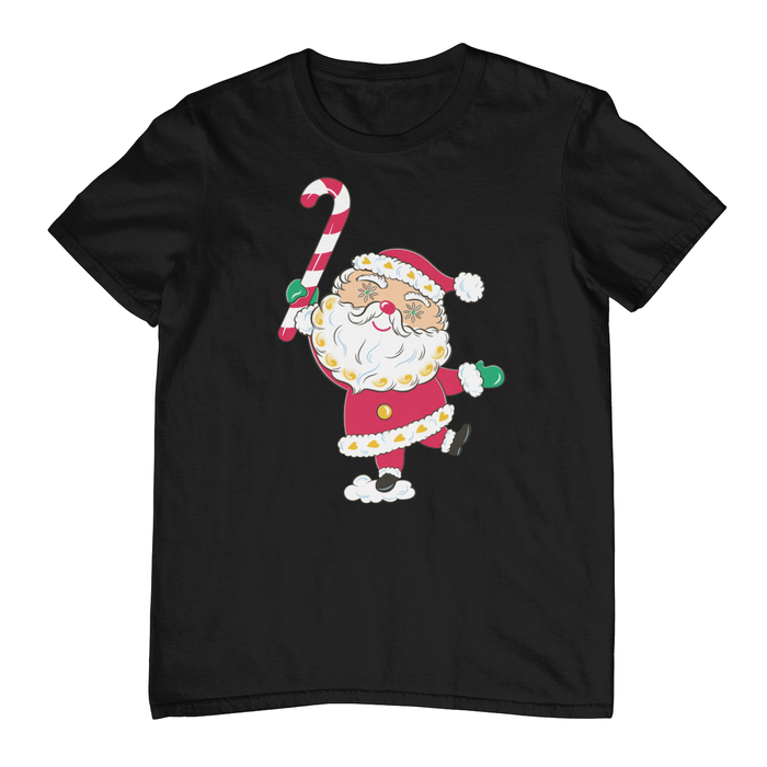 Christmas Starry Eyed Santa with Candy Cane Black Women's T-Shirt
