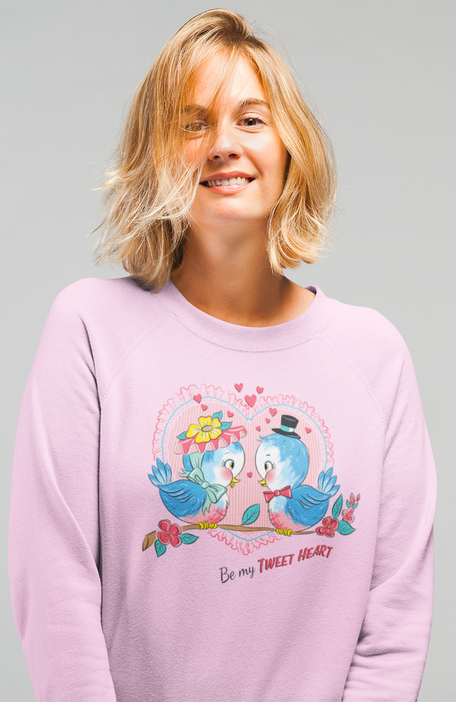 Vintage Bluebird Valentine Pink Crewneck Sweatshirt