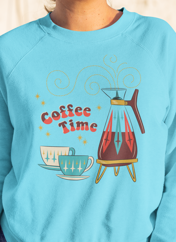 Mid-Century Modern Retro Coffee Time Turquoise Blue Unisex Sweatshirt