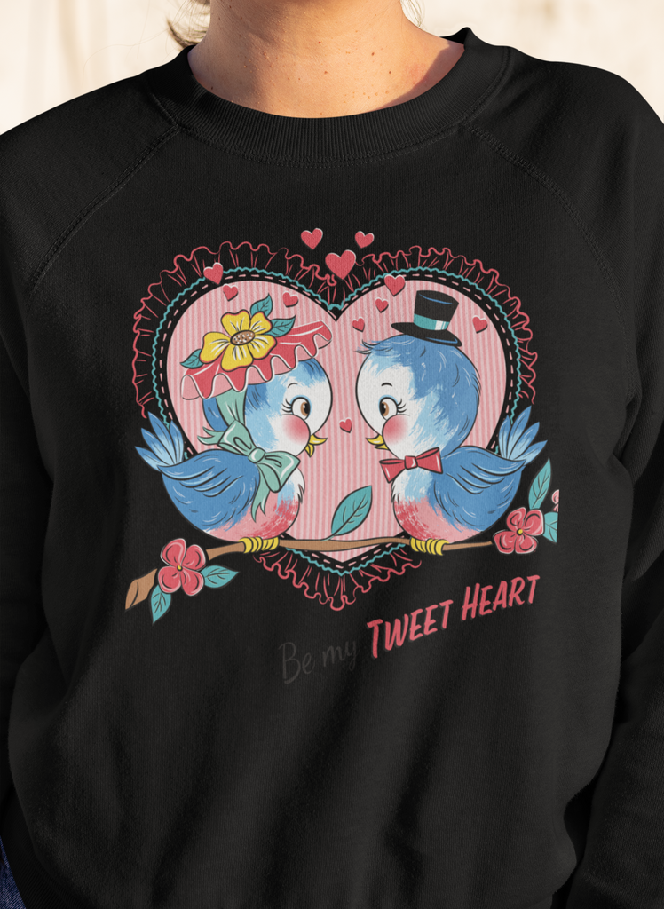 Vintage Bluebird Valentine Black Crewneck Sweatshirt