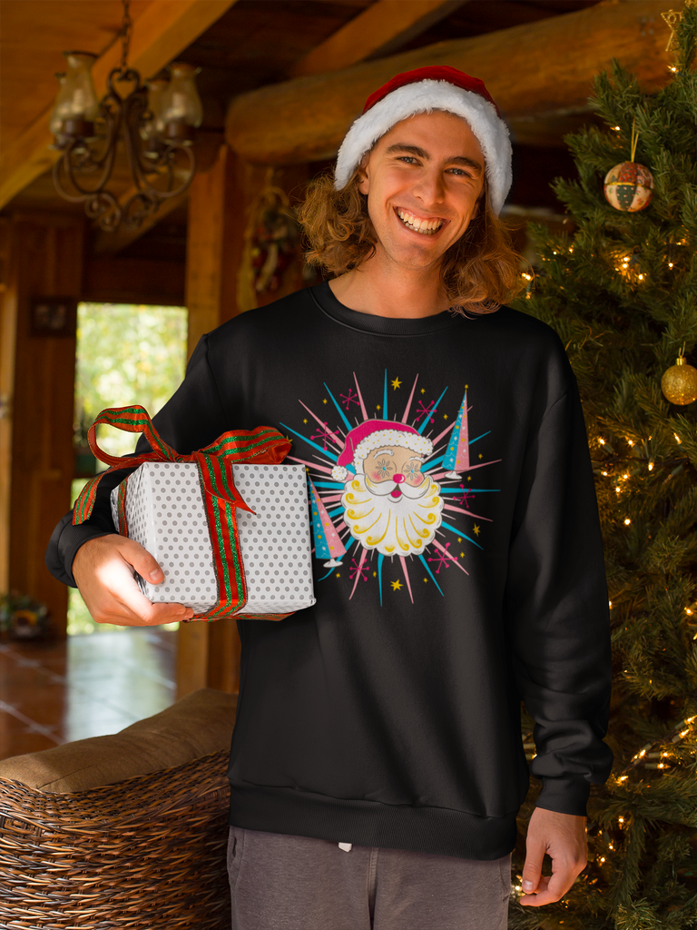 Holt-Howard Starry Eyed Santa Black Unisex Sweatshirt