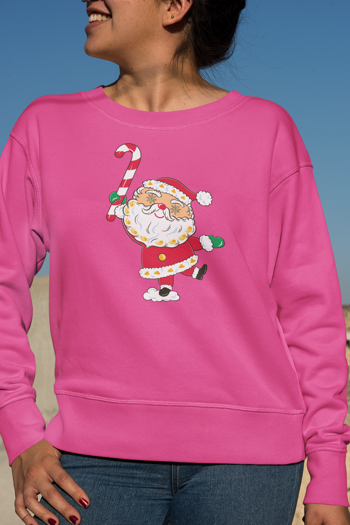 Christmas Starry Eyed Santa Claus Sugar Plum Pink Unisex Crewneck Sweatshirt