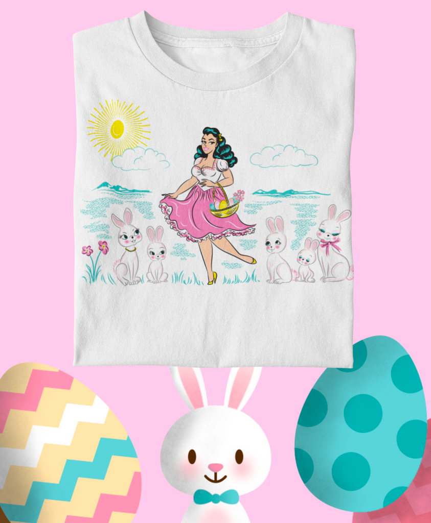 Easter Bunny Rabbits Pinup Girl T-Shirt