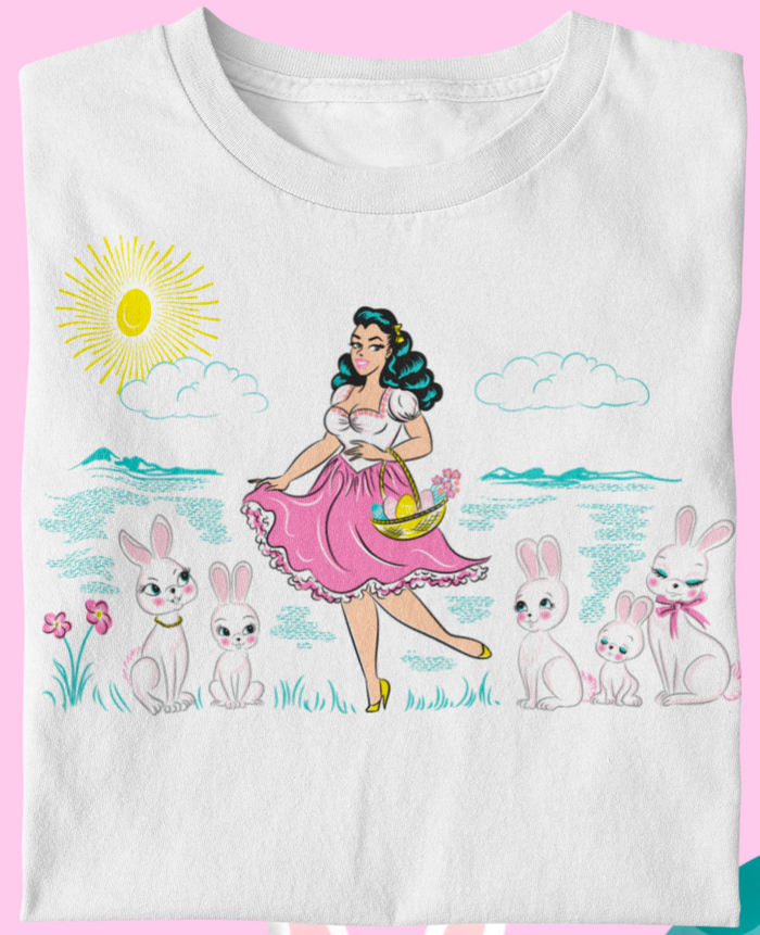 Easter Bunny Rabbits Pinup Girl T-Shirt