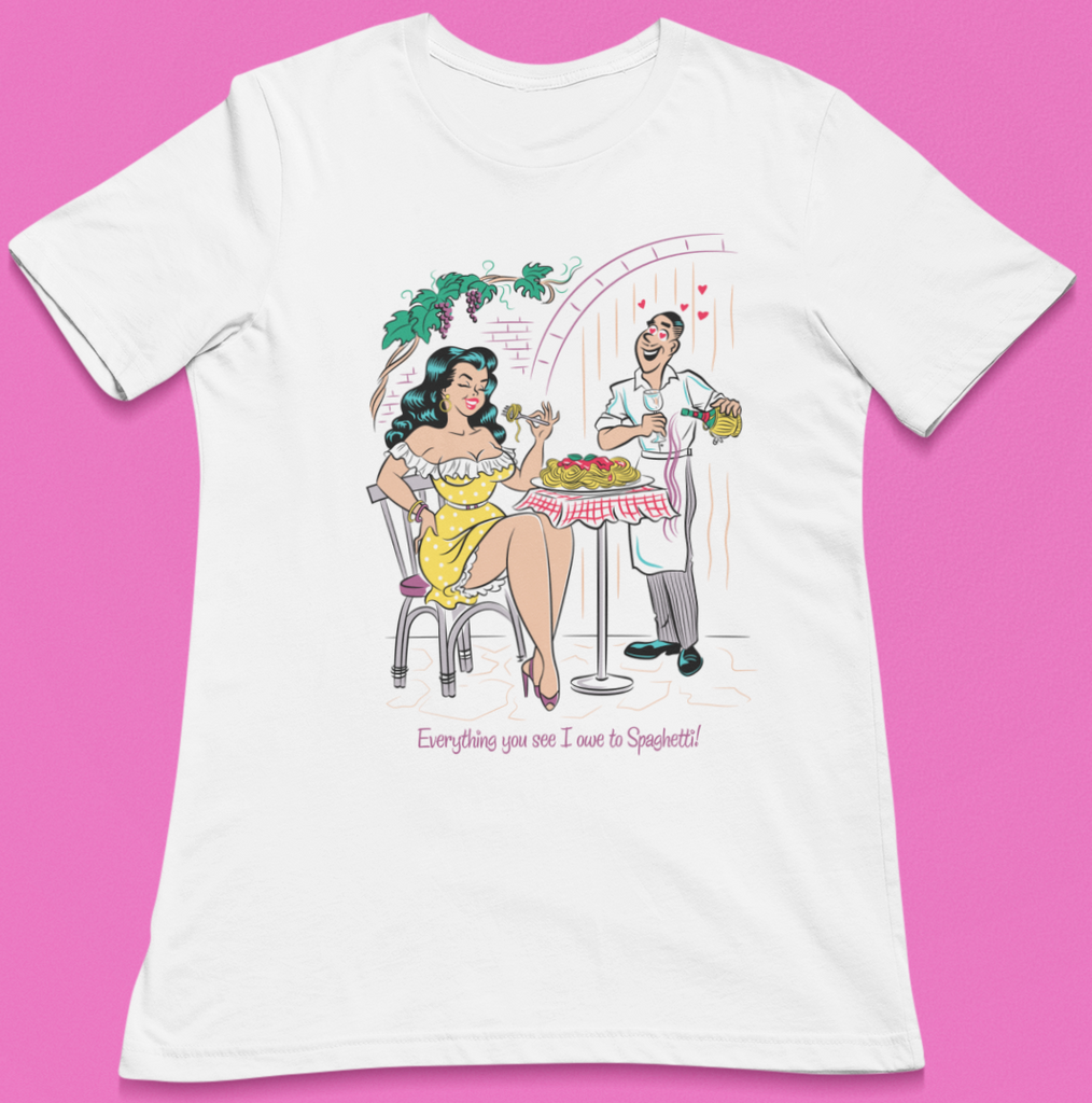 Pasta Queen White T Shirt Everything you see I owe to Spaghetti Curves Plussize Crazy4Me Style Crazy4MeStyle