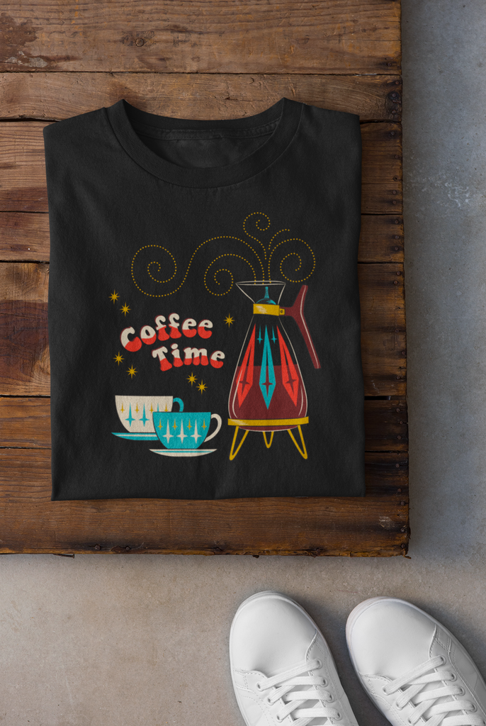 Mid-Century Modern Coffee Time Black T-Shirt